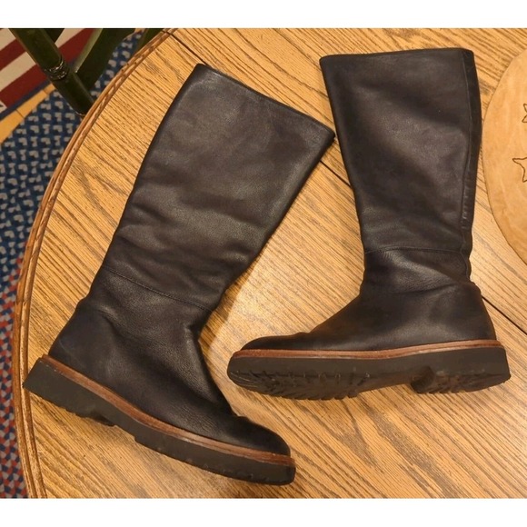 Anthropologie Black Leather Tall Riding Biker Slip On Zip Boots 39 US 8.5